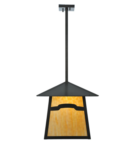 Meyda Lighting Stillwater 22" Craftsman Brown Mountain View Pendant Light With Beige Shade Glass