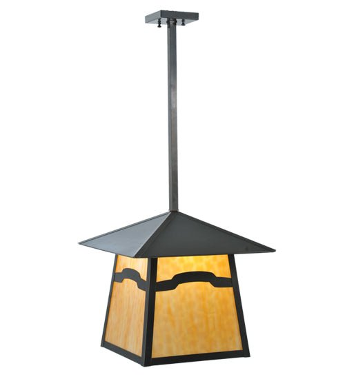 Meyda Lighting Stillwater 22" Craftsman Brown Mountain View Pendant Light With Beige Shade Glass
