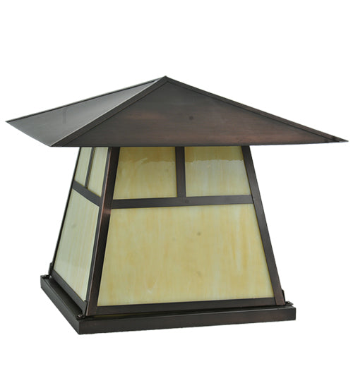 Meyda Lighting Stillwater 22" Craftsman Brown "T" Mission Outdoor Pier Mount Light With Beige Art Shade Glass