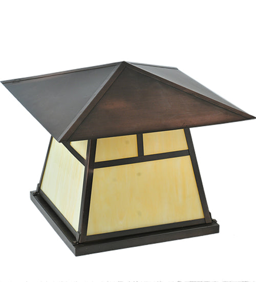 Meyda Lighting Stillwater 22" Craftsman Brown "T" Mission Outdoor Pier Mount Light With Beige Art Shade Glass