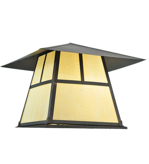 Meyda Lighting Stillwater 22" Craftsman Brown "T" Mission Outdoor Pier Mount Light With Beige Art Shade Glass