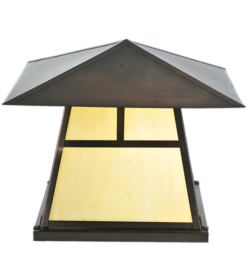 Meyda Lighting Stillwater 22" Craftsman Brown "T" Mission Outdoor Pier Mount Light With Beige Art Shade Glass