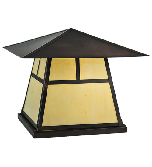 Meyda Lighting Stillwater 22" Craftsman Brown "T" Mission Outdoor Pier Mount Light With Beige Art Shade Glass
