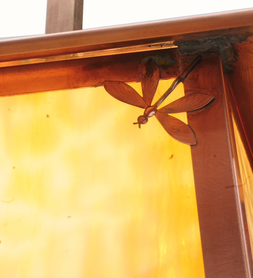 Meyda Lighting Stillwater 22" Natural Copper Dragonfly Pendant Light With Beige Art Shade Glass