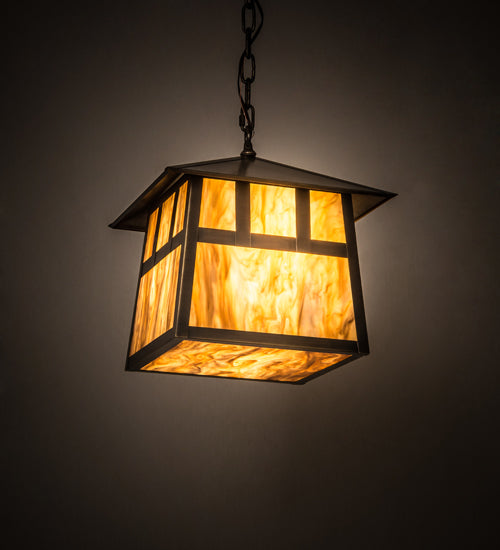 Meyda Lighting Stillwater 23" 3-Light Antique Brass Double Bar Mission Pendant Light With Travertine Idalight Shade Glass