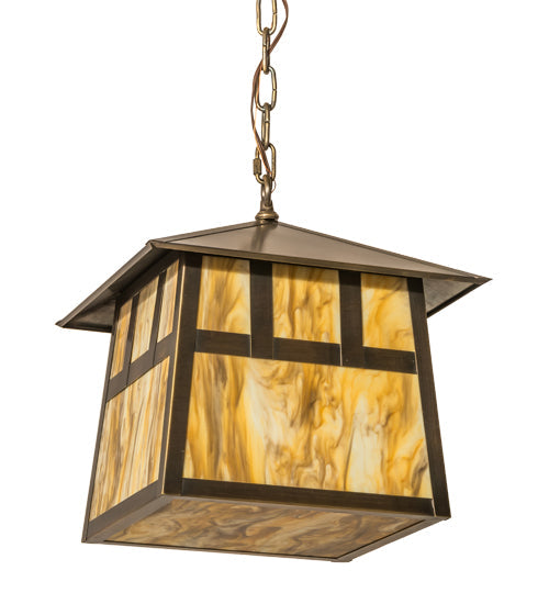 Meyda Lighting Stillwater 23" 3-Light Antique Brass Double Bar Mission Pendant Light With Travertine Idalight Shade Glass