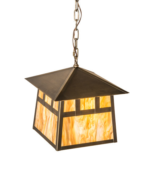 Meyda Lighting Stillwater 23" 3-Light Antique Brass Double Bar Mission Pendant Light With Travertine Idalight Shade Glass