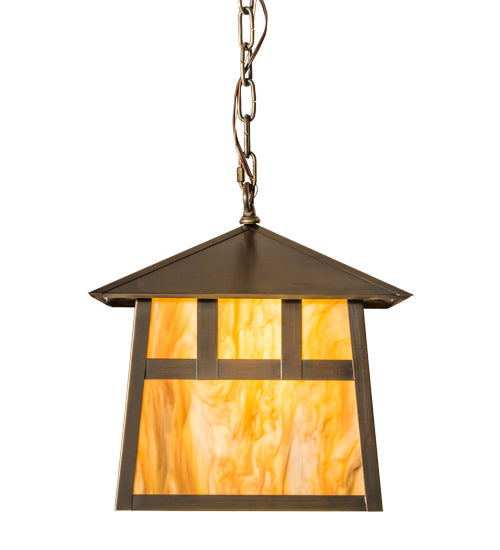 Meyda Lighting Stillwater 23" 3-Light Antique Brass Double Bar Mission Pendant Light With Travertine Idalight Shade Glass
