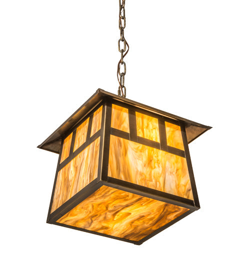 Meyda Lighting Stillwater 23" 3-Light Antique Brass Double Bar Mission Pendant Light With Travertine Idalight Shade Glass