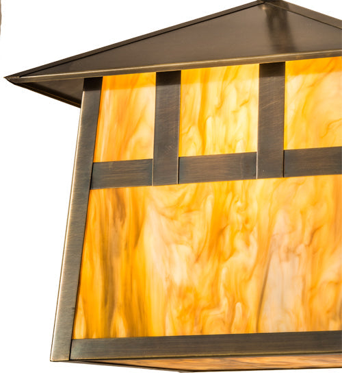Meyda Lighting Stillwater 23" 3-Light Antique Brass Double Bar Mission Pendant Light With Travertine Idalight Shade Glass