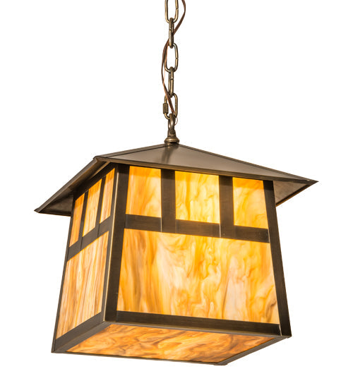 Meyda Lighting Stillwater 23" 3-Light Antique Brass Double Bar Mission Pendant Light With Travertine Idalight Shade Glass