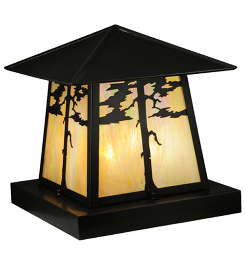 Meyda Lighting Stillwater 23" 4-Light Craftsman Brown Tamarack Pier Mount Light With Beige Iridescent Art Shade Glass
