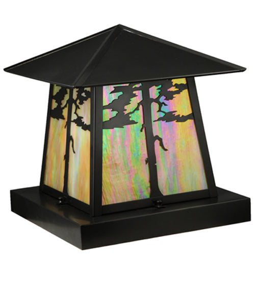 Meyda Lighting Stillwater 23" 4-Light Craftsman Brown Tamarack Pier Mount Light With Beige Iridescent Art Shade Glass