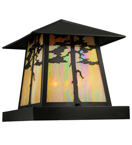 Meyda Lighting Stillwater 23" 4-Light Craftsman Brown Tamarack Pier Mount Light With Beige Iridescent Art Shade Glass