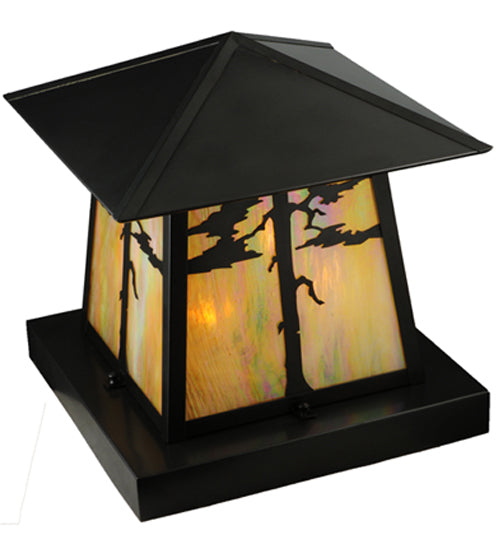 Meyda Lighting Stillwater 23" 4-Light Craftsman Brown Tamarack Pier Mount Light With Beige Iridescent Art Shade Glass