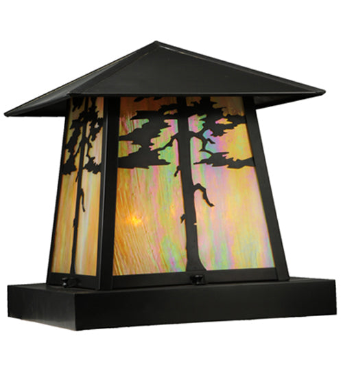 Meyda Lighting Stillwater 23" 4-Light Craftsman Brown Tamarack Pier Mount Light With Beige Iridescent Art Shade Glass