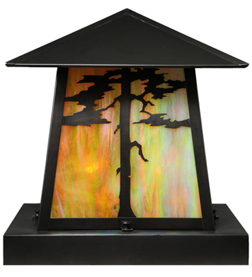 Meyda Lighting Stillwater 23" 4-Light Craftsman Brown Tamarack Pier Mount Light With Beige Iridescent Art Shade Glass