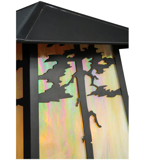 Meyda Lighting Stillwater 23" 4-Light Craftsman Brown Tamarack Pier Mount Light With Beige Iridescent Art Shade Glass