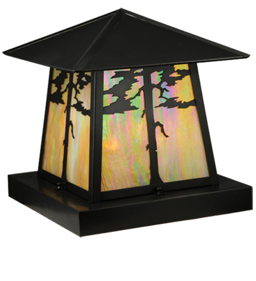 Meyda Lighting Stillwater 23" 4-Light Craftsman Brown Tamarack Pier Mount Light With Beige Iridescent Art Shade Glass