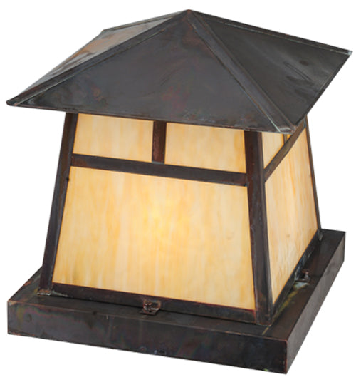Meyda Lighting Stillwater 23" 4-Light Vintage Copper T Mission Outdoor Pier Mount Light With Beige Art Shade Glass