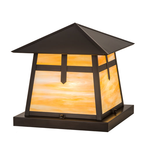 Meyda Lighting Stillwater 23" Craftsman Brown Cross Mission Pier Mount Light With Beige Art Shade Glass