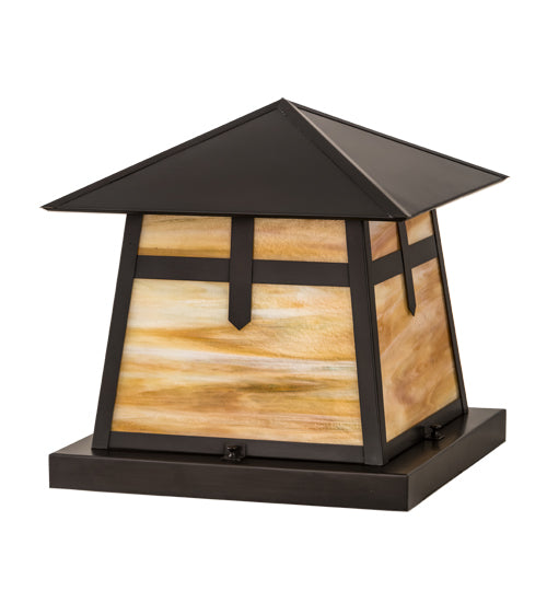 Meyda Lighting Stillwater 23" Craftsman Brown Cross Mission Pier Mount Light With Beige Art Shade Glass