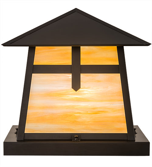 Meyda Lighting Stillwater 23" Craftsman Brown Cross Mission Pier Mount Light With Beige Art Shade Glass