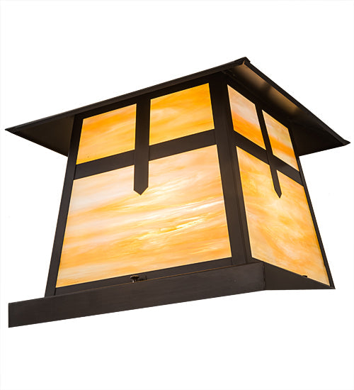 Meyda Lighting Stillwater 23" Craftsman Brown Cross Mission Pier Mount Light With Beige Art Shade Glass