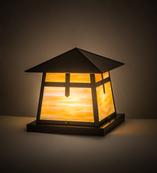Meyda Lighting Stillwater 23" Craftsman Brown Cross Mission Pier Mount Light With Beige Art Shade Glass