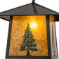 Meyda Lighting Stillwater 23" Craftsman Brown & Green Trees Tall Pine Pendant Light With Amber Mica Shade Glass