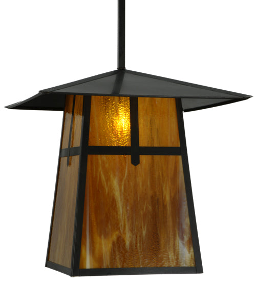 Meyda Lighting Stillwater 24" Craftsman Brown Cross Mission Pendant Light With Honey Amber Art Shade Glass