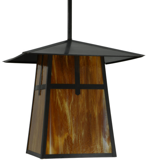 Meyda Lighting Stillwater 24" Craftsman Brown Cross Mission Pendant Light With Honey Amber Art Shade Glass