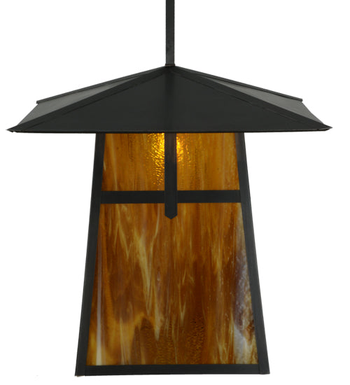 Meyda Lighting Stillwater 24" Craftsman Brown Cross Mission Pendant Light With Honey Amber Art Shade Glass