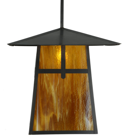 Meyda Lighting Stillwater 24" Craftsman Brown Cross Mission Pendant Light With Honey Amber Art Shade Glass