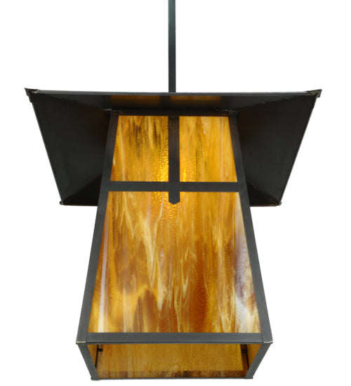 Meyda Lighting Stillwater 24" Craftsman Brown Cross Mission Pendant Light With Honey Amber Art Shade Glass