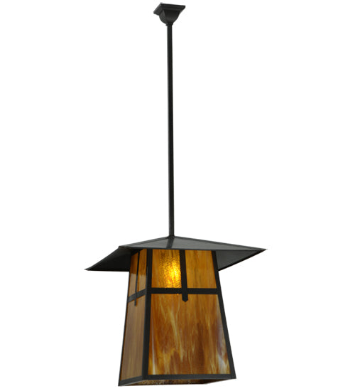Meyda Lighting Stillwater 24" Craftsman Brown Cross Mission Pendant Light With Honey Amber Art Shade Glass