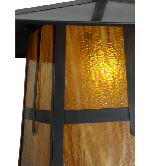 Meyda Lighting Stillwater 24" Craftsman Brown Cross Mission Pendant Light With Honey Amber Art Shade Glass