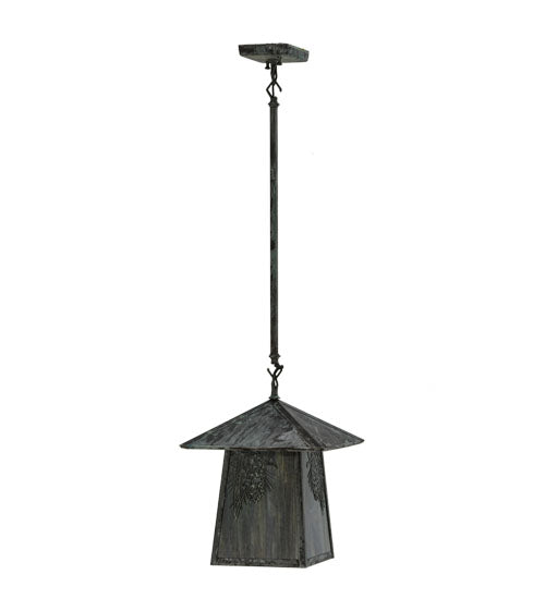 Meyda Lighting Stillwater 24" Verdigris Winter Pine Pendant Light With Moss Green Art Shade Glass