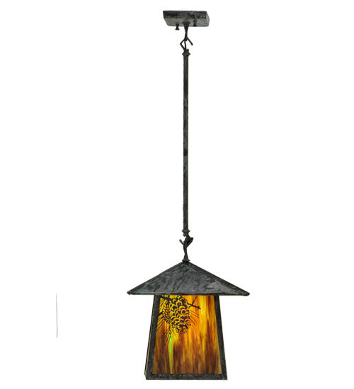 Meyda Lighting Stillwater 24" Verdigris Winter Pine Pendant Light With Moss Green Art Shade Glass