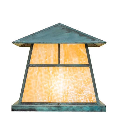 Meyda Lighting Stillwater 24"Sq 4-Light Verdigris "T" Mission Outdoor Pier Mount Light With Beige Art Shade Glass