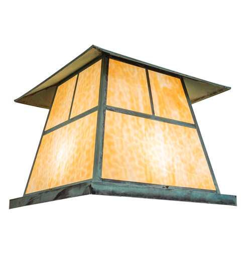 Meyda Lighting Stillwater 24"Sq 4-Light Verdigris "T" Mission Outdoor Pier Mount Light With Beige Art Shade Glass
