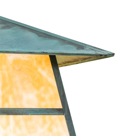 Meyda Lighting Stillwater 24"Sq 4-Light Verdigris "T" Mission Outdoor Pier Mount Light With Beige Art Shade Glass