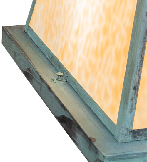 Meyda Lighting Stillwater 24"Sq 4-Light Verdigris "T" Mission Outdoor Pier Mount Light With Beige Art Shade Glass