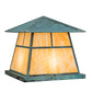 Meyda Lighting Stillwater 24"Sq 4-Light Verdigris "T" Mission Outdoor Pier Mount Light With Beige Art Shade Glass