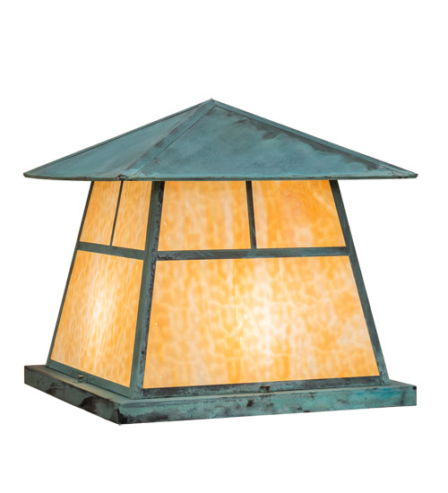 Meyda Lighting Stillwater 24"Sq 4-Light Verdigris "T" Mission Outdoor Pier Mount Light With Beige Art Shade Glass
