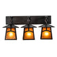 Meyda Lighting Stillwater 26" 3-Light Craftsman Brown Hill Top Vanity Light With Amber Mica Shade Glass