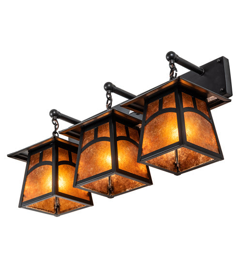 Meyda Lighting Stillwater 26" 3-Light Craftsman Brown Hill Top Vanity Light With Amber Mica Shade Glass