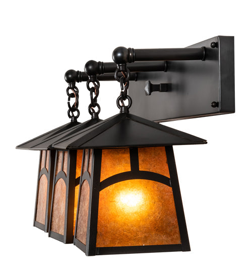 Meyda Lighting Stillwater 26" 3-Light Craftsman Brown Hill Top Vanity Light With Amber Mica Shade Glass