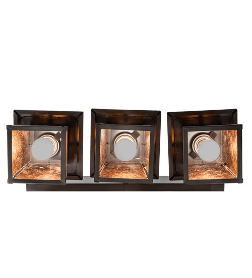 Meyda Lighting Stillwater 26" 3-Light Craftsman Brown Hill Top Vanity Light With Amber Mica Shade Glass