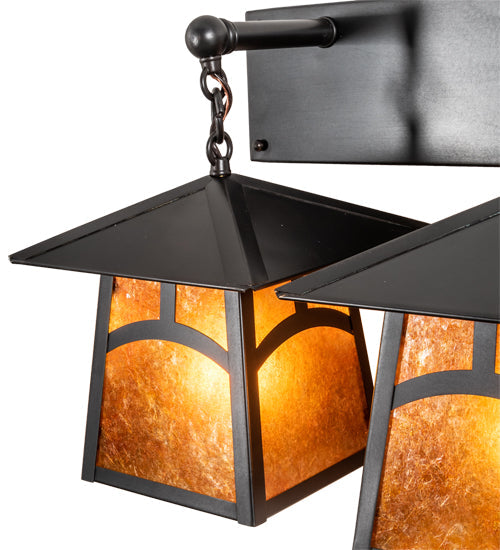 Meyda Lighting Stillwater 26" 3-Light Craftsman Brown Hill Top Vanity Light With Amber Mica Shade Glass